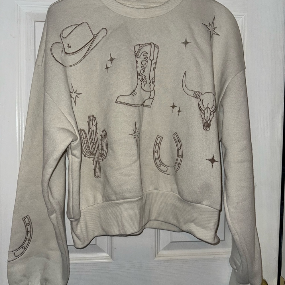 Western Graphic Cream Sweater